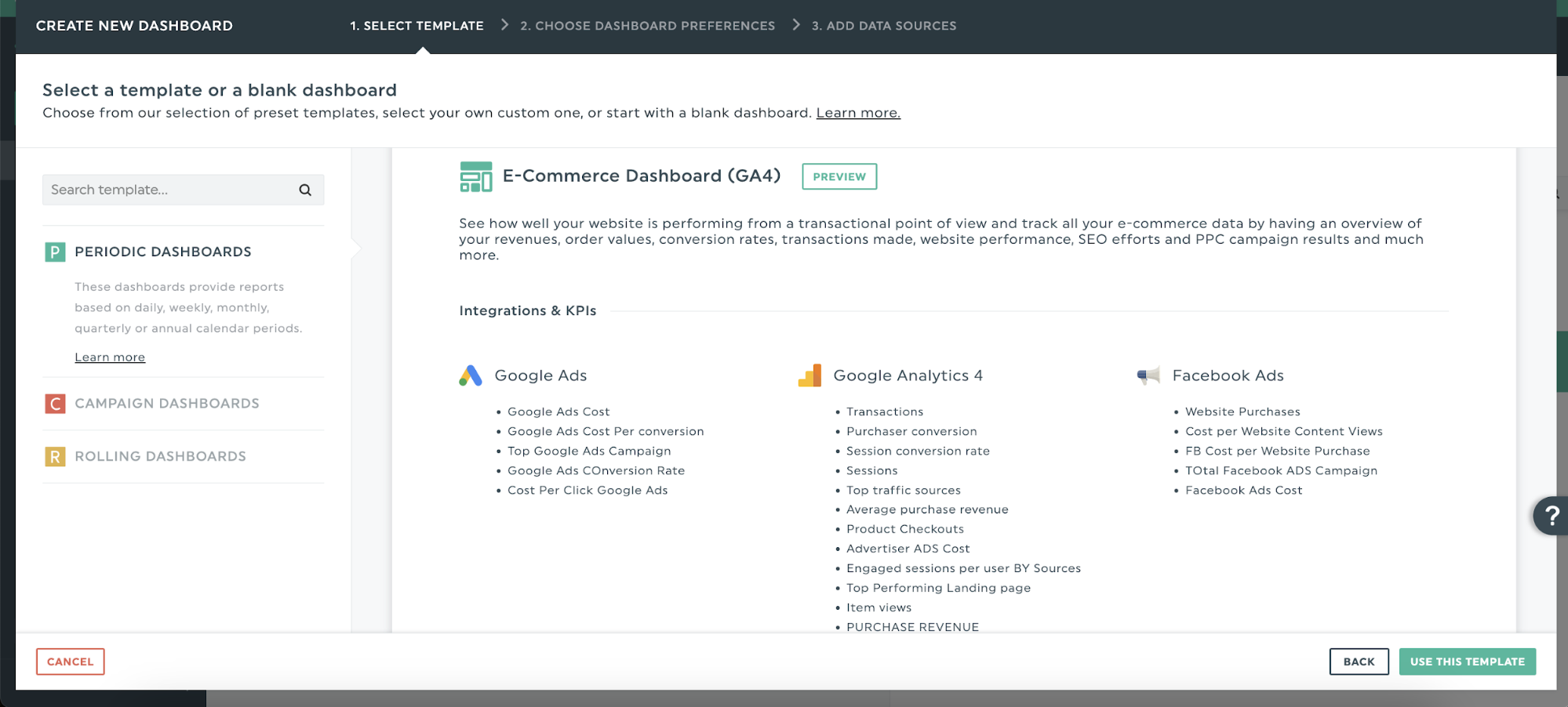 sélectionner le modèle kpis