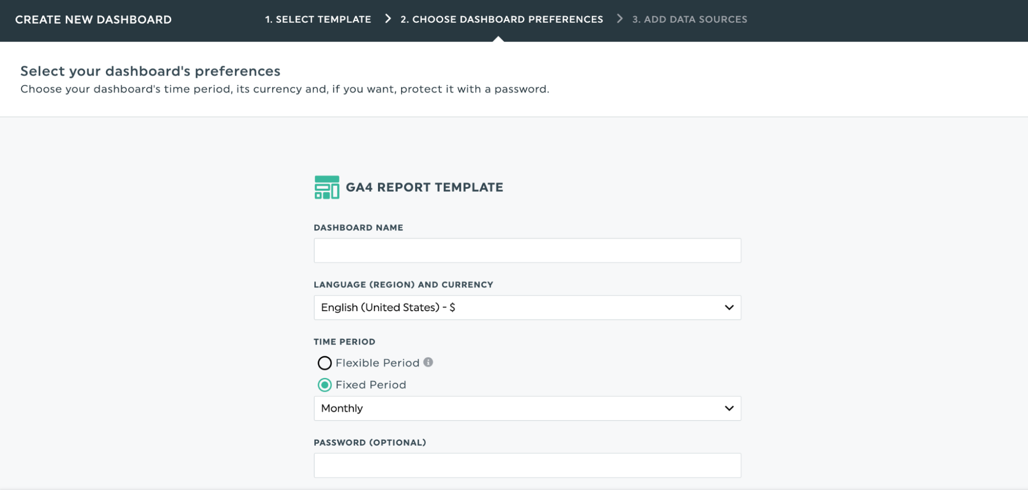 Configuration du modèle de rapport ga4