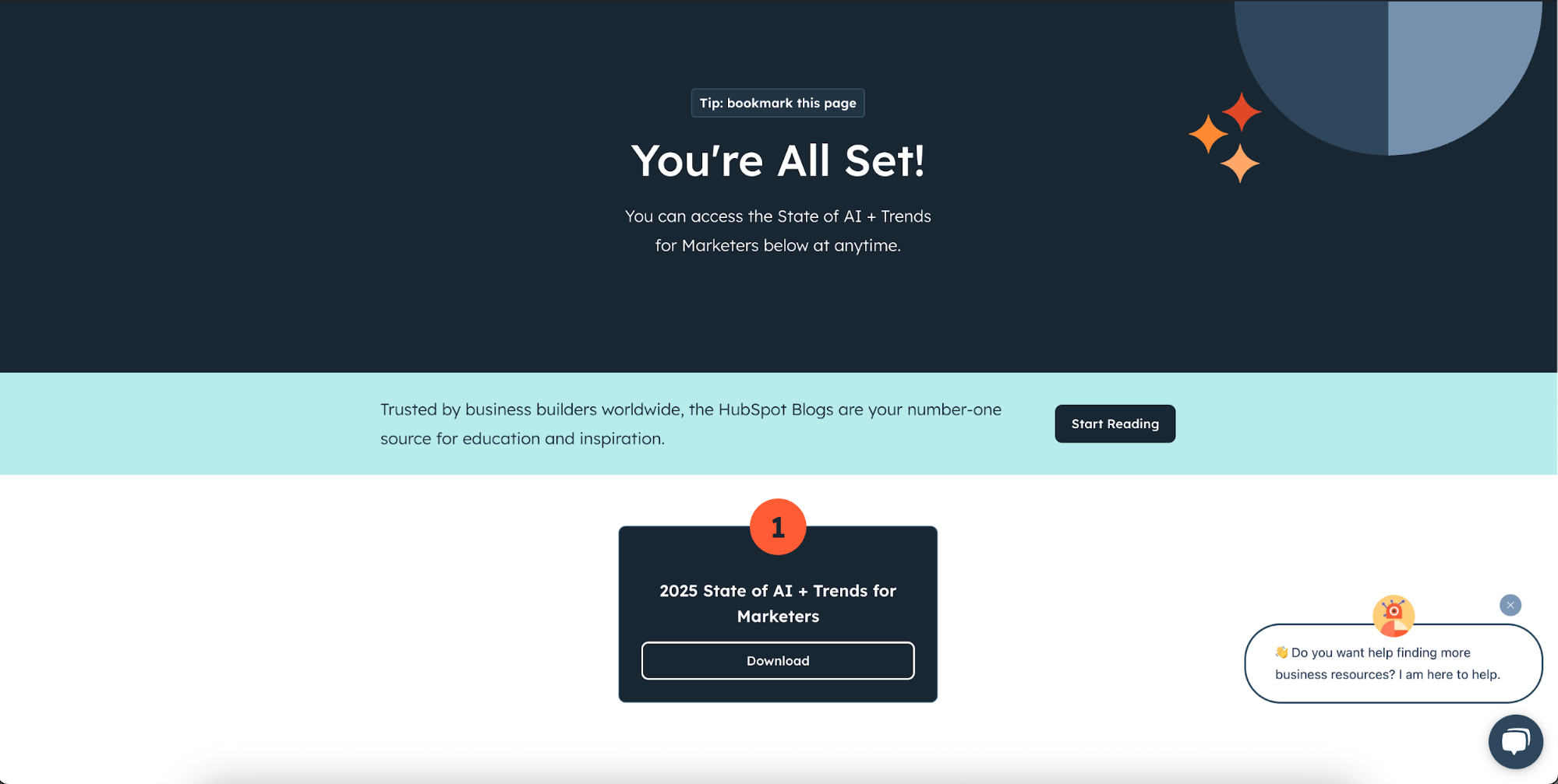 page de remerciement référence hubspot