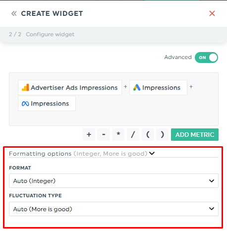 Options de mise en forme des widgets calculés dans le tableau de bord DashThis