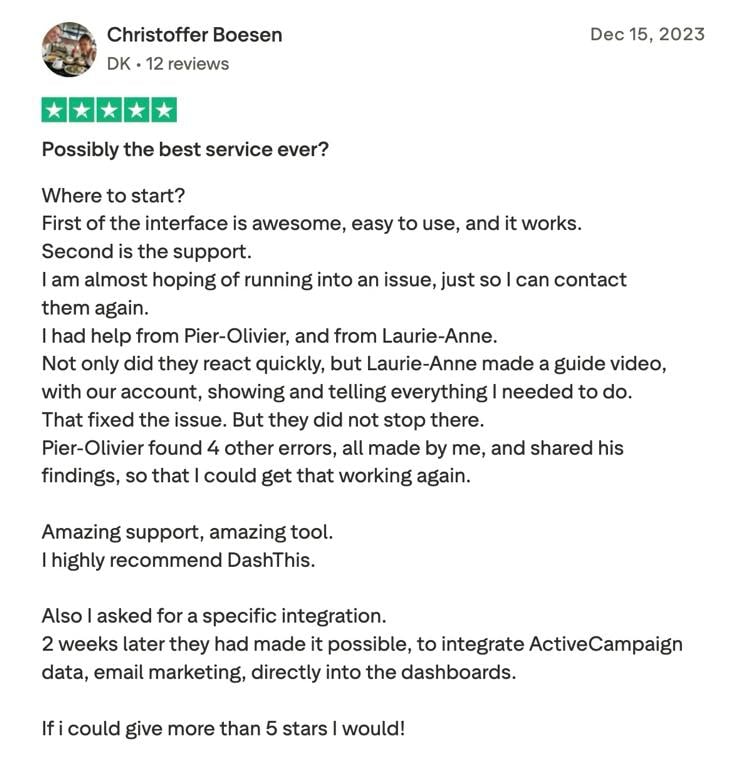 Service client de DashThis