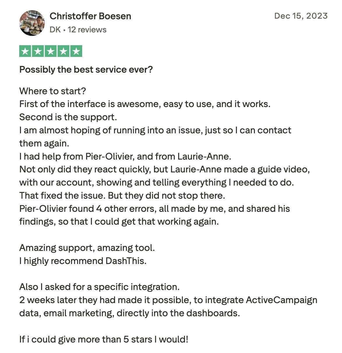 Service client de DashThis