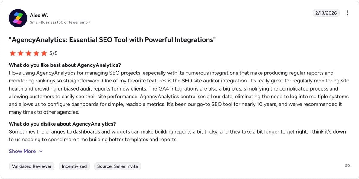 Avis sur Agency Analytics G2
