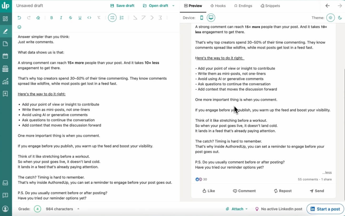 Outil d'analyse LinkedIn « authoredup »