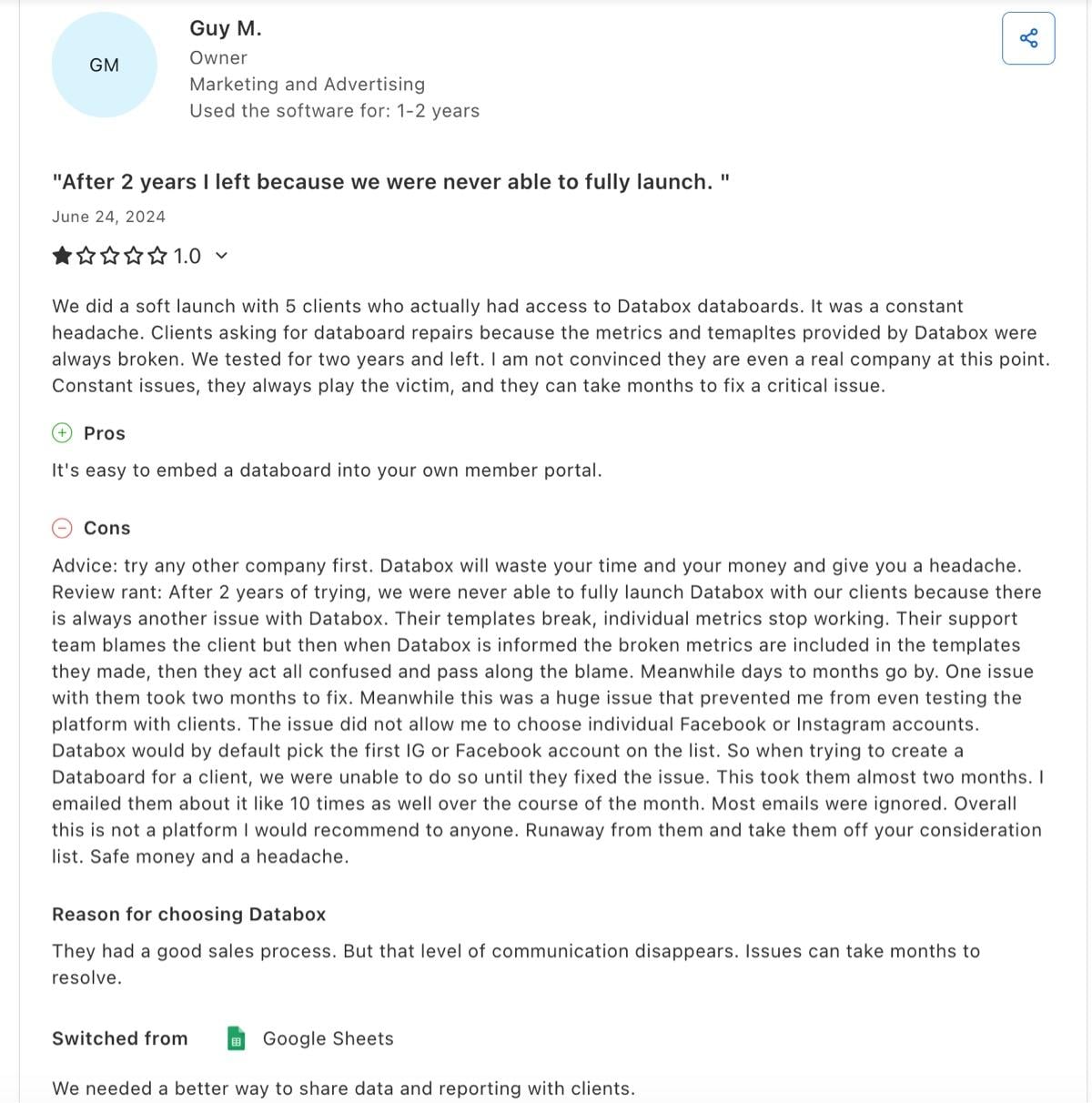 Boîte de données des avis sur Capterra