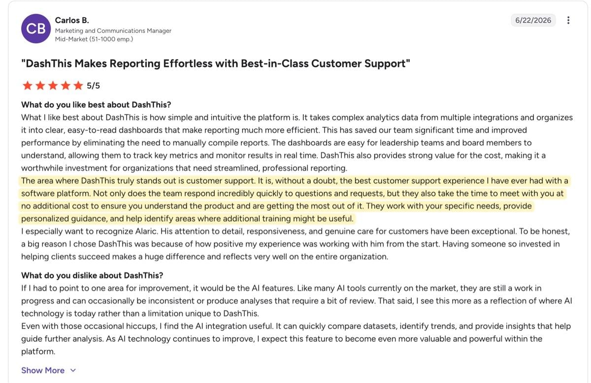Service client de DashThis